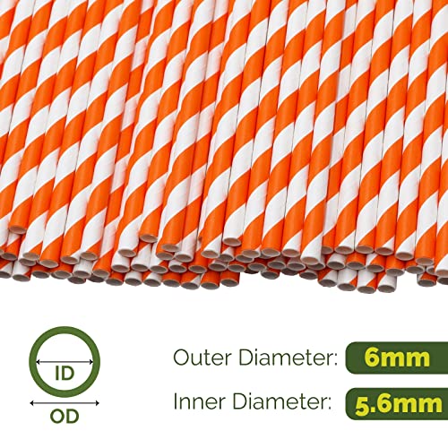 26 cm Extra Long Paper Drinking Tubes 100 Counts, 0.6 cm Diameter, Orange/White Stripes - Biodegradable High Straws - Image 4