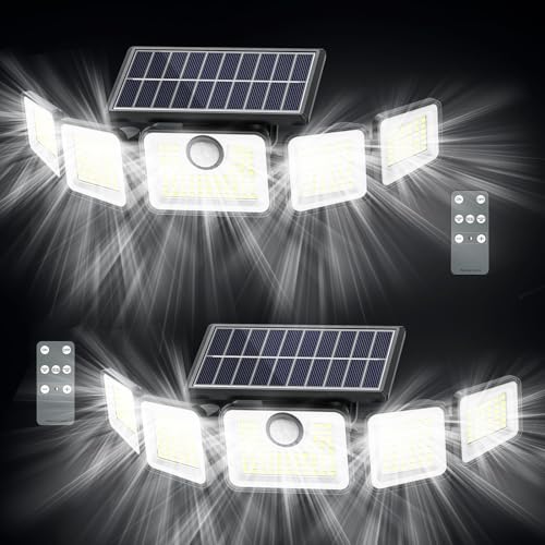SZPOWER 6000LM Solar Lights Outdoor, Solar Flood Lights Outdoor, 230 LED 5 Heads Motion Sensor...