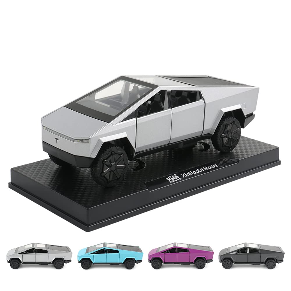 1:32 Scale Cybertruck Model Toy Pull Back Pick-Up Truck with Sound and Light, Alloy Diecast Cyber-Truck Toys for Kids Gift or Vehicles Model Collection Enthusiasts (1/32 Silver)