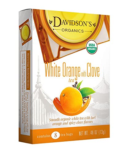 Davidson's Organics, White Orange with Clove, 8-count Tea Bags, Pack of 12