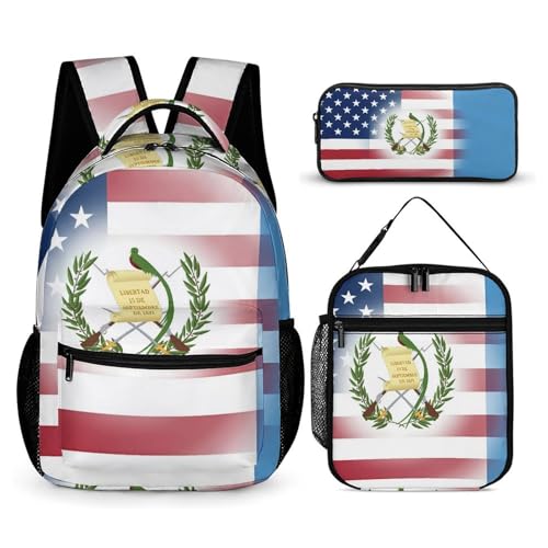 U.S. Guatemala Flag 3 PCS Backpack Set Casual Daypack with Insulated Lunch Bag & Pencil Case