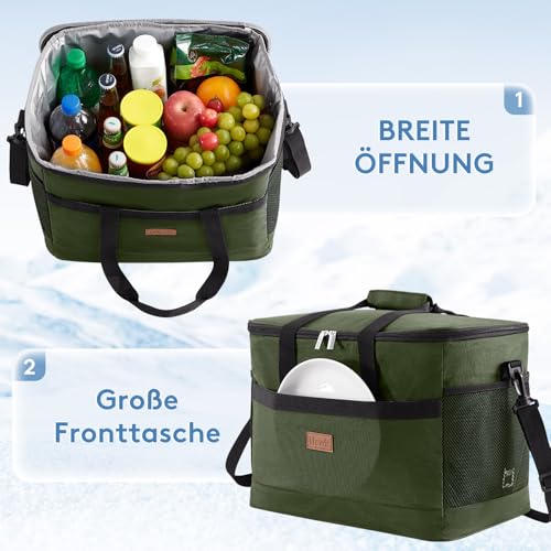 Lifewit 30L 50 Dosen Kühltasche Groß faltbar Kühlkorb Kühlbox Isoliertasche Thermotasche Picknicktasche für Lebensmitteltransport, Grün 5