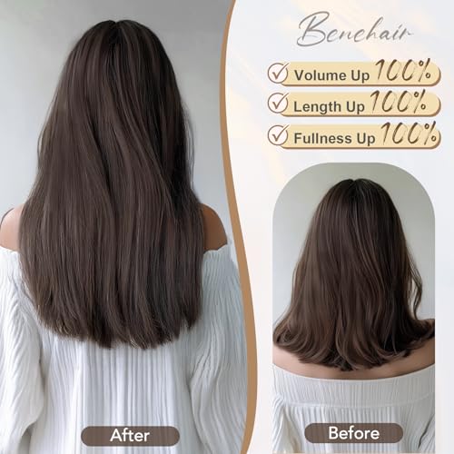 Benehair 22" Clip in Hair Extensions 12 Pcs Long Straight Hair Extensions Clip in Synthetic Fiber Natural Extension Light Brown mix Ash Blonde Hair Piece for Women(Light Brown mix Ash Blonde, 180g) - Image 3