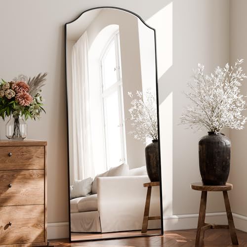 Image of BEAUTYPEAK Full Length Mirror, Full Body Mirrors with Unique Arched Design, 71 inchx30 inch Floor Mirror with Aluminum Alloy Frame, Standing Hanging or Leaning for Bedroom and Living Room, Black