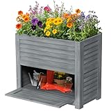 SUNYRISY Hochbeet für Garten mit Stauraum, Holz Hochbeet für Balkon, Outdoor Pflanzkasten Blumenkasten Kräuterbeet, Gartenwerkzeuge Speichern Lagerbox, 85 x 45 x 75 cm, Grau