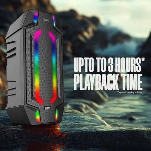 Image of Intex Boombox 80W DJ Party Speaker | Upto 3 Hour Playback Time & Wireless Karaoke Mic | 7 Mode RGB Lights, Dynamic Bass and Sound Effect | LED Display, TWS Function & Remote Control (Black)