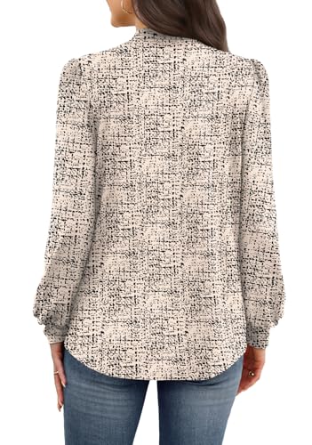Image of WIHOLL Long Sleeve Shirts for Women Mock Neck Tops Pleated Front Blouses Dressy Casual Spring Fall Clothes 2026 Fashion