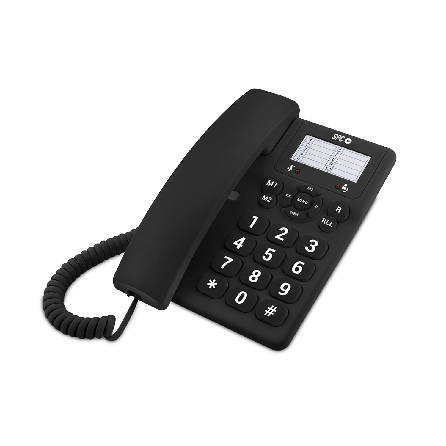 SPC Original – Téléphone Filaire de Bureau ou Mural, avec de Grandes Touches et Facile à Utiliser, 3 mémoires directes, Volume de Sonnerie Extra élevé, Fonction de Recomposition, Couleur Noir