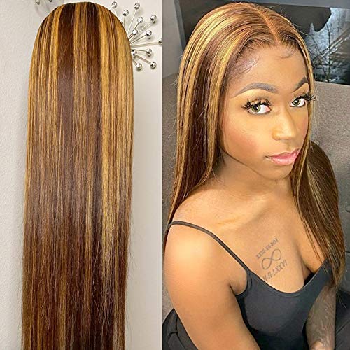 Ombre 13x1 Lace Front Human Hair Wigs highlights Straight Cheap Short Bob Wig Remy Brazilian Hair Pre plucked ?Brennas Hair 180 Density 18in ?