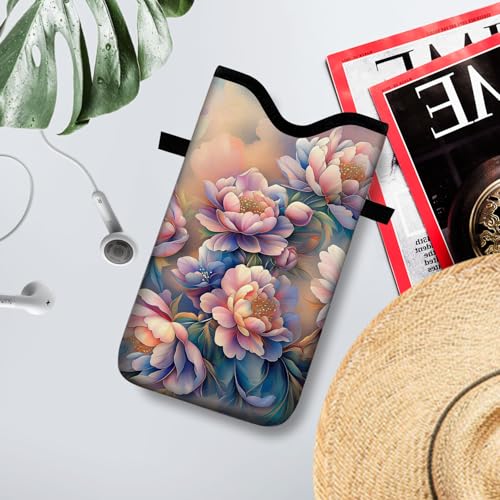 Image of Neoprene Cell Phone Sleeve Pouch Case Bag with Crossbody Strap Neck Lanyard for Women 7.1 X 3.9 in Rich Flower