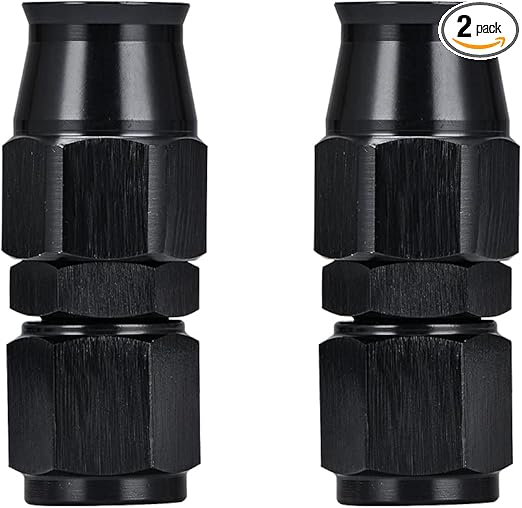 PTNHZ 2PCS 6AN Straight PTFE E85 Hose Fitting End Only For PTFE Nylon Stainless Steel Braided Oil Fuel Line Reusable Hose Adaptor Anodized Aluminum Alloy Black