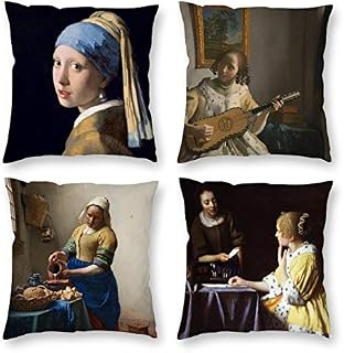 HOSTECCO Claude Monet Pillow Cases Set of 4 Impressionist Throw Pillow Covers Art Design Square Decorative Cushion Covers for Famous Painting Fans 16 x 16 Inches/40x40 cm