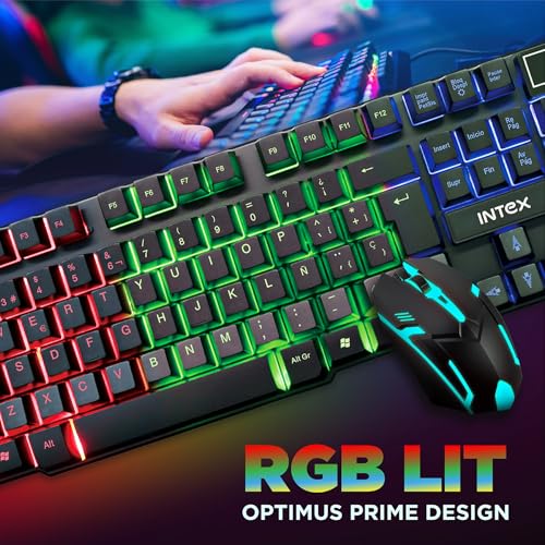 Image of Intex IT-KB334 Wired Gaming Keyboard and Mouse Combo with RGB Backlit Keys, Optical Wired Mouse, Spill Resistant Design, USB Plug & Play, Ergonomic Setup for PC, Laptop, Windows, Linux Compatible