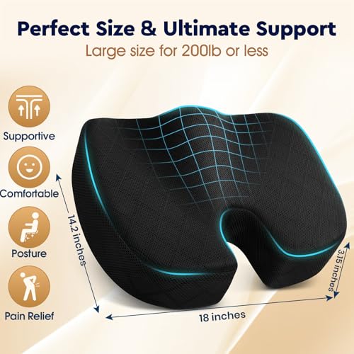 Image of TushGuard Office / Car Seat Cushion, Non-Slip Sciatica & Back Coccyx Tailbone Pain Relief Chair Pad, Memory Foam Butt Pillow for Computer Desk, Wheelchair, Driving (Black)
