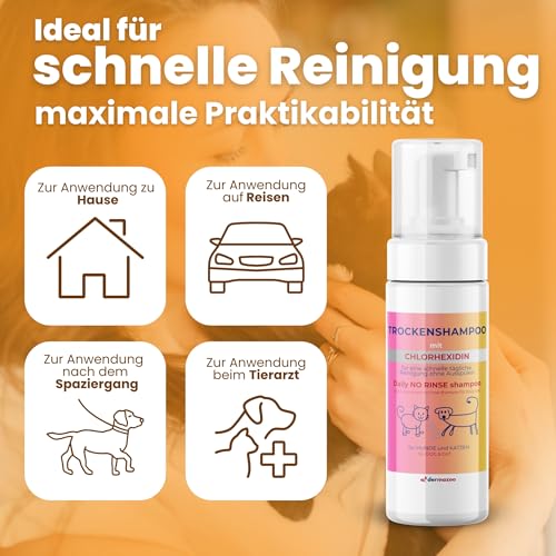 Dermazoo Trockenshampoo für Hunde und Katzen mit Chlorhexidin ohne Ausspülen, 190 ml, Mousse für schnelle und vollständige Anwendung, Shampoo für Hunde und Katzen, geruchlos