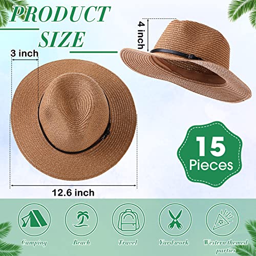 Yahenda 15 Pcs Straw Fedora Hat For Men Women Cowboy Hat With Belt Wide Brim Straw Hat Panama Hat Bulk Colorful Cowgirl Hat Beach Panama For Summer Beach Camping Fishing Hats #TOP1