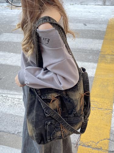 Vintage Women Shoulder Bag Large Female Crossbody Bags Distressed Denim Tote Handbag2