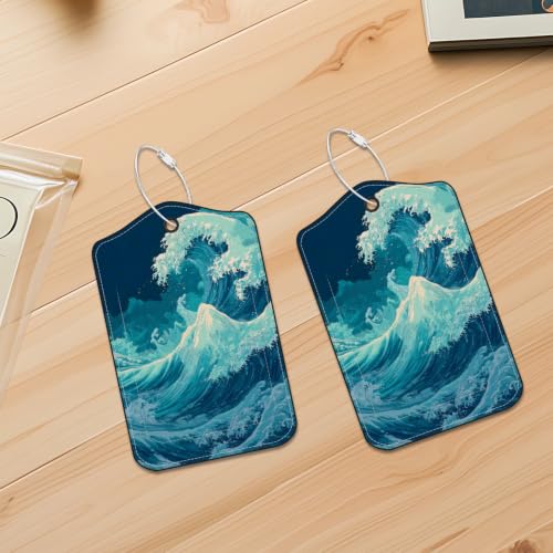 Image of Ocean Wave Luggage Tags 2 Pack, PU Leather Privacy Flap