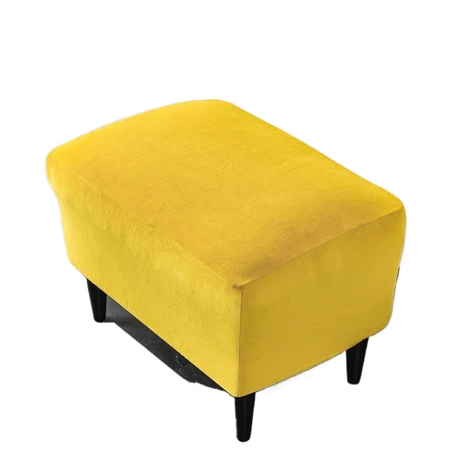 1 Stück elastischer Samt-Fußstützenbezug, Stretch, Ottoman-Hockerbezug, rechteckiger Fußstützen-Schonbezug, Möbelschutz(Yellow)