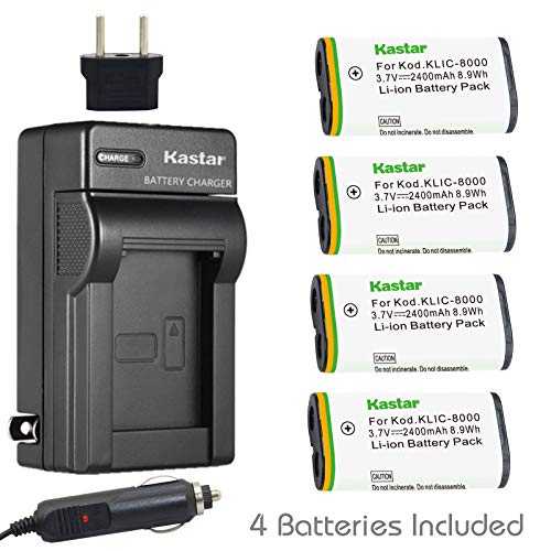 Kastar Battery (4-Pack) and Charger Kit for Kodak KLIC-8000, K8000 Work with Kodak