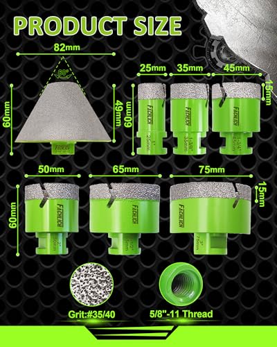 Image of Diamond Core Drill Bits Set,25 /35 /45 /50 /65 /75mm Tile Hole Saw Kit with 82mm Diamond Beveling Chamfer Bit for Porcelain Ceramic Tile Granite Marble