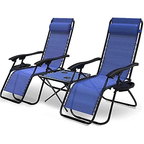 VOUNOT Set de 2 Tumbona Jardín Exterior Plegable con Mesa Auxiliar Portavasos Cover