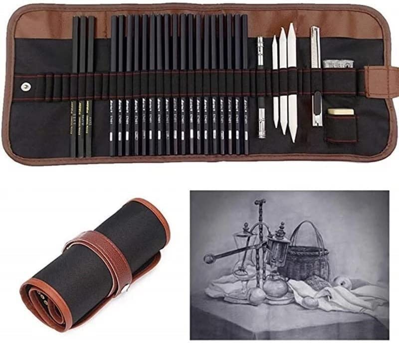 BAtlam Set Skizzenstift-Set Professionelles Skizzen-Zeichnungs-Set Bleistiftbeutel Maler Schule Schüler Künstlerbedarf (Color : A Size : 29 pcs) (A 29 pcs)