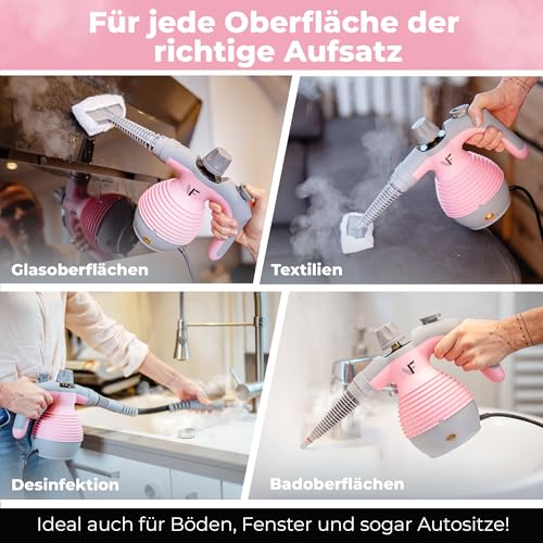 Neighbour’s Friend® Handdampfreiniger in Rosa – Leistungsstarkes Dampfreiniger Handgerät I Dampfente mit 350ml Tank, Dampfregulierung & Aufsätzen für Haushalt, Fenster, Polstermöbel & mehr