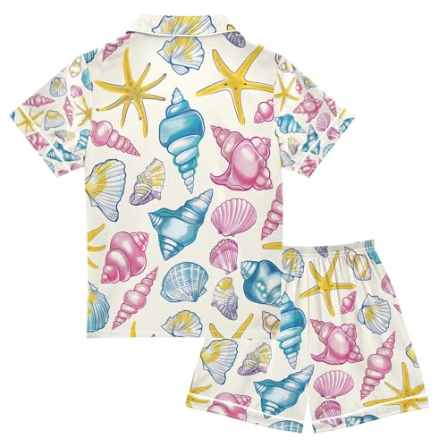 senya Beach Life Elements Satin Summer Pajama Sets Silk Short Sleeve Button Down Sleepwear2