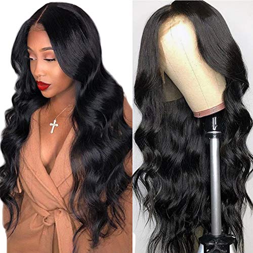 Wingirl HD Transparent Lace Front Human Hair Wigs for Women Pre Plucked Hairline 220% Density 9A Brazilian Body Wave Lace Front Wigs with Baby Hair Black Color (24inch, 220% Denisty)