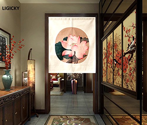 Ligicky Japanese Style Noren Doorway Curtain Short Tapestry For Home Decoration 85 X 90Cm (Vintage Lotus Flower) #TOP2