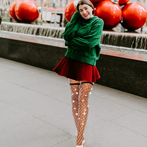 QuneusHot Sexy Fishnet Thigh High Stockings For Women Girls Valentine`s Gifts Plus Size Tights Hosiery Sparkly Rhinestone4