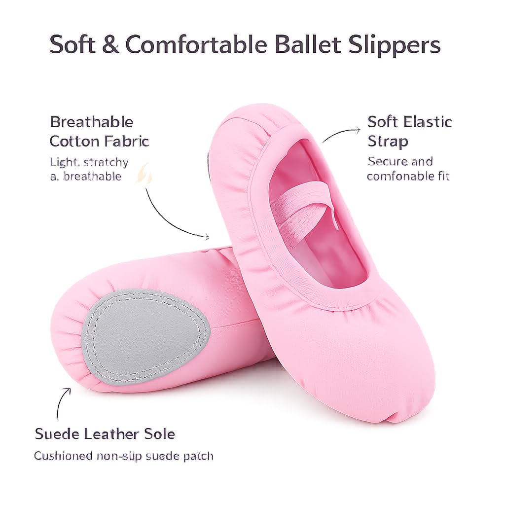 Pantuflas de ballet de lona suave para niñas, suela dividida, zapatos de yoga y danza con correa elástica cruzada, rosa, talla 2.5, zapatos planos profesionales de gimnasia — view 4