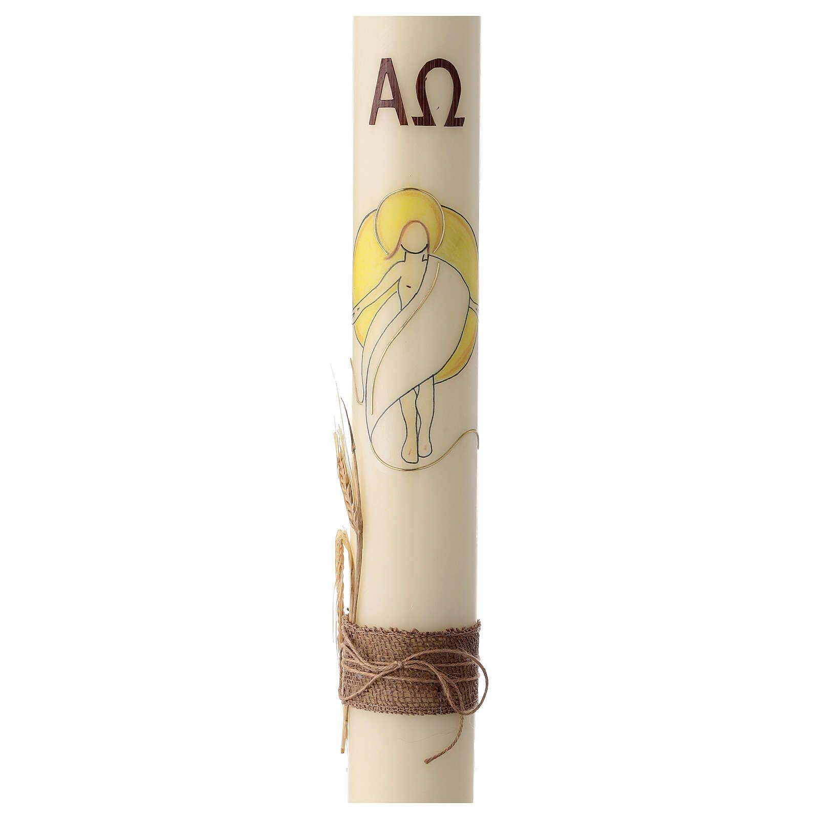 Modern Paschal Candle, Ivory-Coloured, Risen Jesus and Ears of Wheat, 30x3 in
