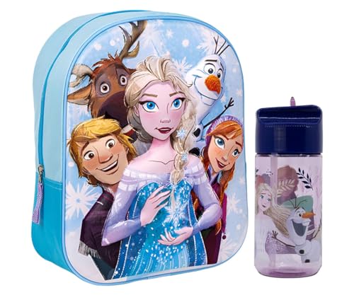 MARUKATSU Frozen Mochila Infantil y Botella escolar. Pack Diseño Colorido | Mochila Escolar 31x25x10cm Niño Niña de 3 a 8 Años | Material Escolar Vuelta al Cole