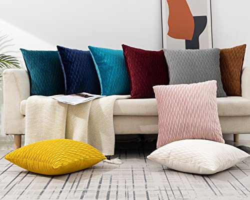 Etasop Throw Pillows With Inserts Included 18X18, 2 Pack Velvet Striped Pillow Covers With Inserts Farmhouse Home Decor (Off White) #TOP6