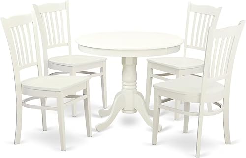 Miniatura 21 de East West Furniture ANGR3-LWH-W Juego de mesa y sillas de cocina de 3 piezas contiene una mesa de comedor redonda con pedestal y 2 sillas de asiento