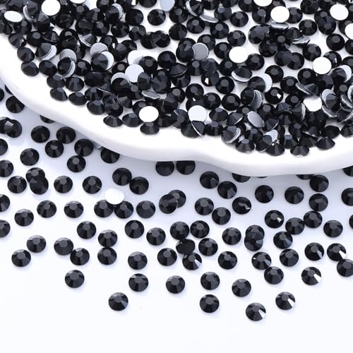 Image of Black Flatback Rhinestones, Glass Rhinestones for Nail Art and Craft, Glue Fix, Loose Crystal Gemstones(Black, SS30, 288pcs, 6.4-6.6mm)