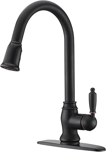 SonTiy Grifo de cocina con rociador extraíble, grifo de fregadero de cocina de arco alto con placa de cubierta, grifos de cocina comerciales