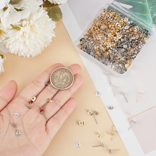 SOFPLATE 1 Box 200Pcs 12mm Flat Pad Earring Post Stainless Steel Stud Earring Findings Hypoallergenic Round Blanks Earring Studs with Butterfly Ear Back Gold Earring Posts for jewellery Making - Image 3