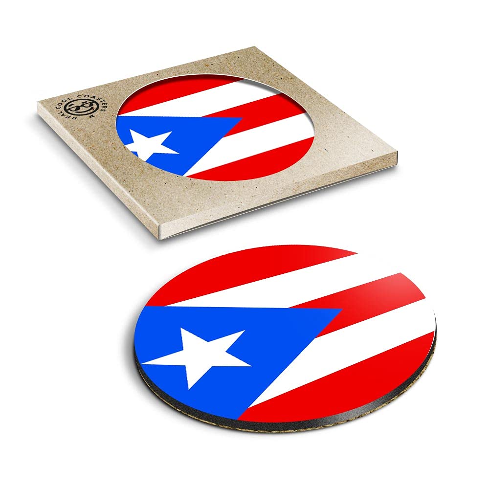 1 x Eco Boxed Cork Coasters - Puerto Rico Flag Drink Cup Mug Glass Table Mat #9020 [Energy Class A+]