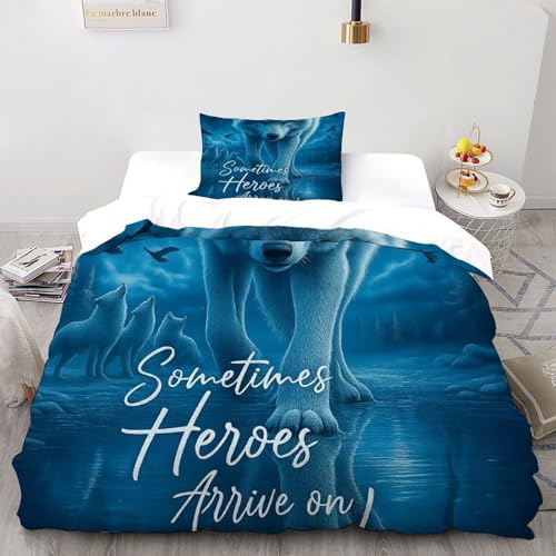 Héroes Lobos Funda Edrojoon 2 Piezas con Impresión En 3D Aesthetic Nieve Animal con Cremallera Y Funda De Almohada Single（135x200cm） Microfibra Juego De Ropa De Cama para
