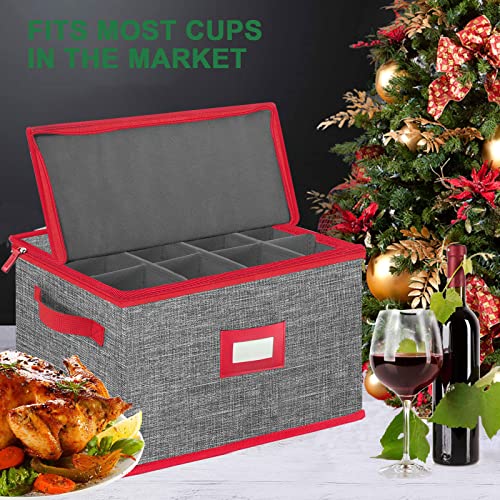Veronly Wine Glass Storage Box With Dividers, Stemware Storage Case Hard Shell Stackable For Up To 12 Glasses, Crystal Glassware Containers For Holidays (Grey And Red) #TOP6