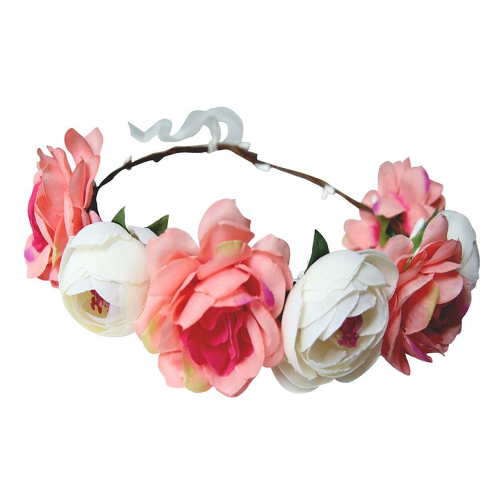 Boho Girls Floral Crown Headband Hair Garland Wedding Headpiece Pink Beige-image-6