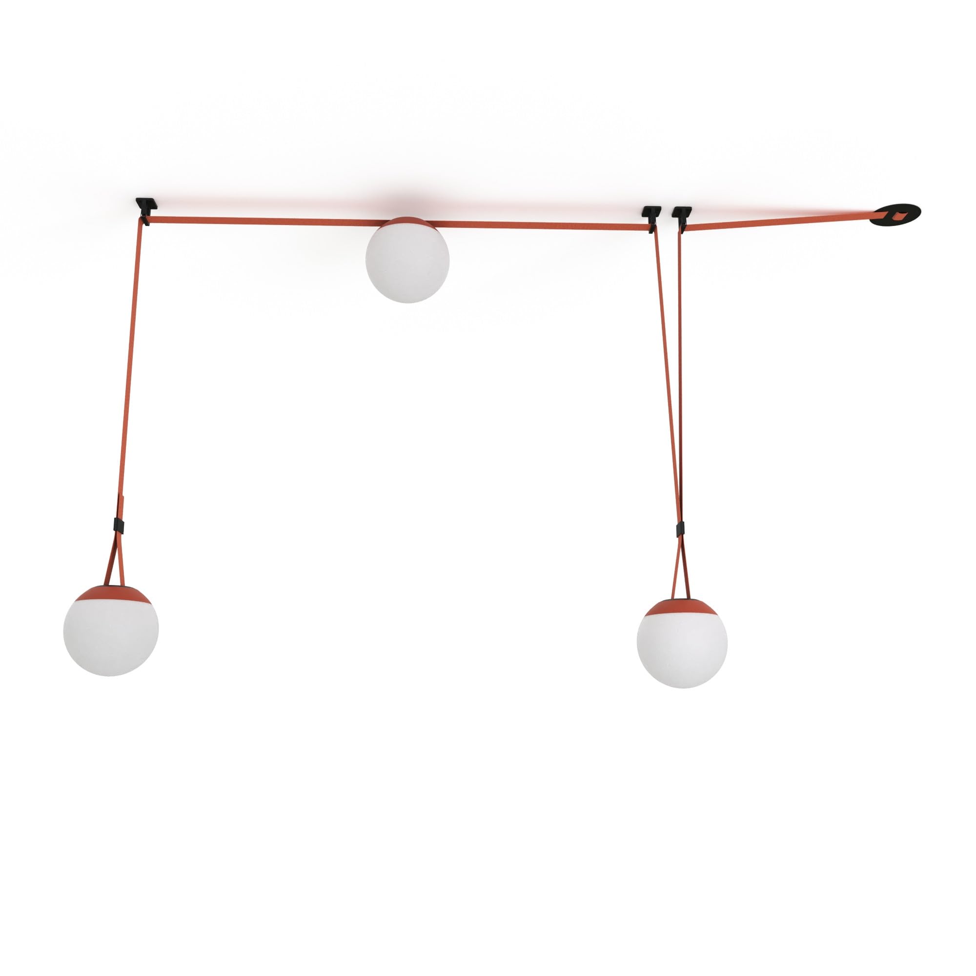 BARCELONA LED Lámpara Colgante Axia 6 – KIT 3 lámparas bola LED opal de policarbonato + cinta textil ladrillo 12m, gran lámpara suspendida, diseño minimalista industrial y arte ligero,luz cálida 2700K