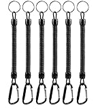 DNHCLL Pack of 6 Black Coiled Fishing Lanyard with Carabiner Fishing Ropes Secure Pliers Lip Grips Tackle Fish Tools