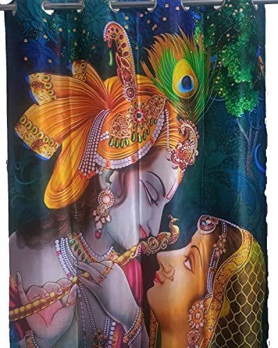 Image of 3D Digital Printed Heavy Fabric Radha Krishna God Design Curtains for Pooja Room, Temple, Home, 4x5 feet, Set of 2 Pcs