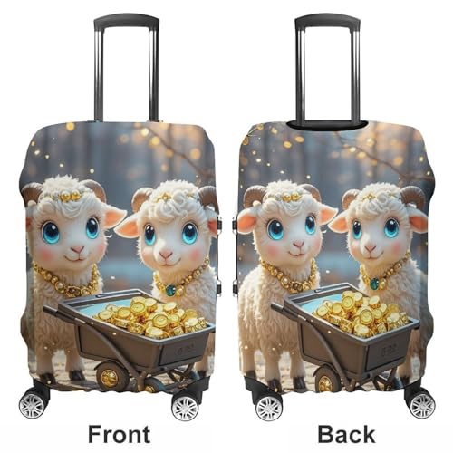 Little Lamb Brings Wealth Luggage Cover, Elastic Luggage Protector Fits 19-32in Suitcases, Washable & Anti-Scratch Suitcase Cover for Men Women XL3