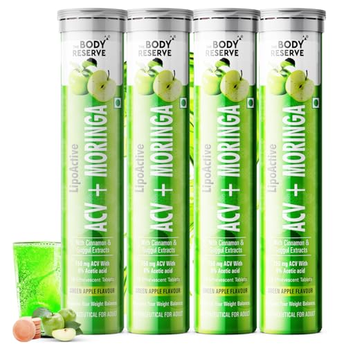 Image of The Body Reserve ACV Moringa Effervescent Tablets - Apple Cider Vinegar, Cinnamon, Moringa, Pomegranate | Supports Metabolism, Cravings, Digestion & Immunity | Green Apple Flavor | Pack of 4 (60 Tablets)