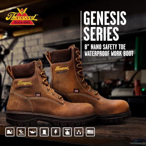 Thorogood 8” Waterproof Work Boots for Men - Nano Composite Toe - Genesis Series - Full-Grain Leather with Comfort Insoles and Slip-Resistant Outsoles2